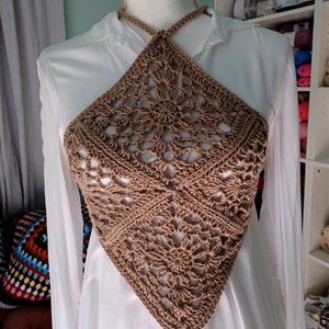 HANDMADE - STONE BEIGE CROCHET HALTER TOP